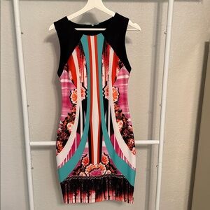 Bisou Bisou Black and Pink Floral Mini Dress